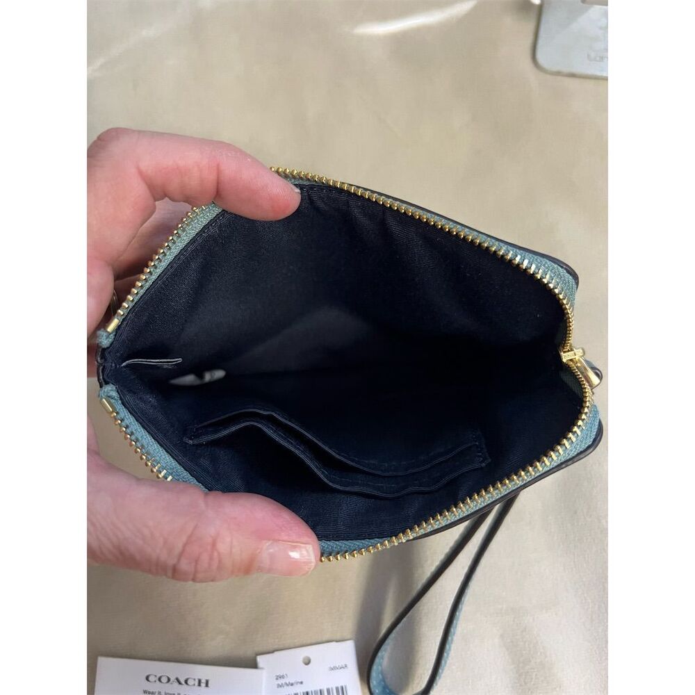 Coach Women's Green Leather Wristlet Wallet with Logo & Zipper Accents - Picture 5 of 6